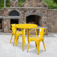 Flash Furniture CH-51090TH-2-18ARM-YL-GG 30" Round Metal Table Set in Yellow
